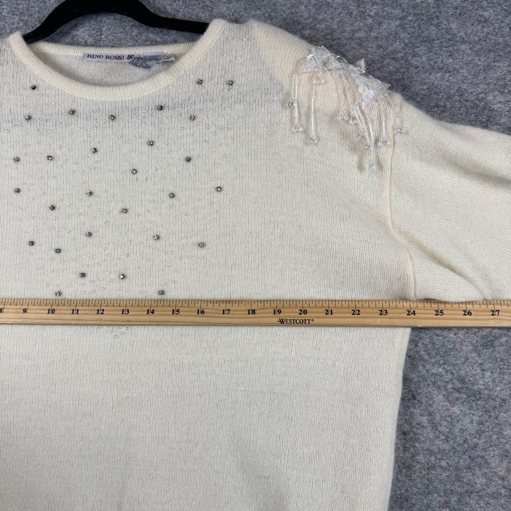 Vintage Rino Rossi Ivory Angora Blend Beaded Knit Sweater Size M Vintage Chic - Picture 11 of 16